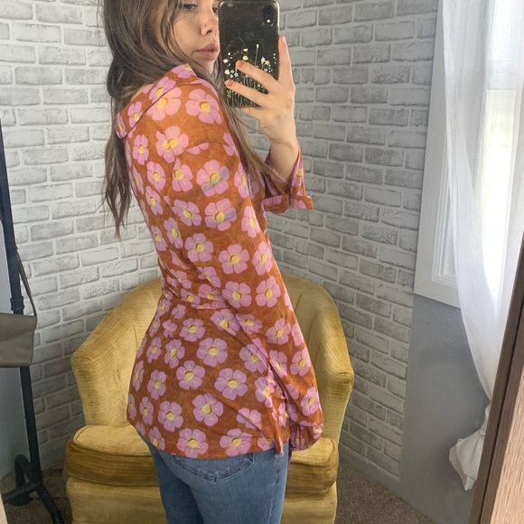 Free People // floral button down sheer long sleeve top - Picture 4 of 9